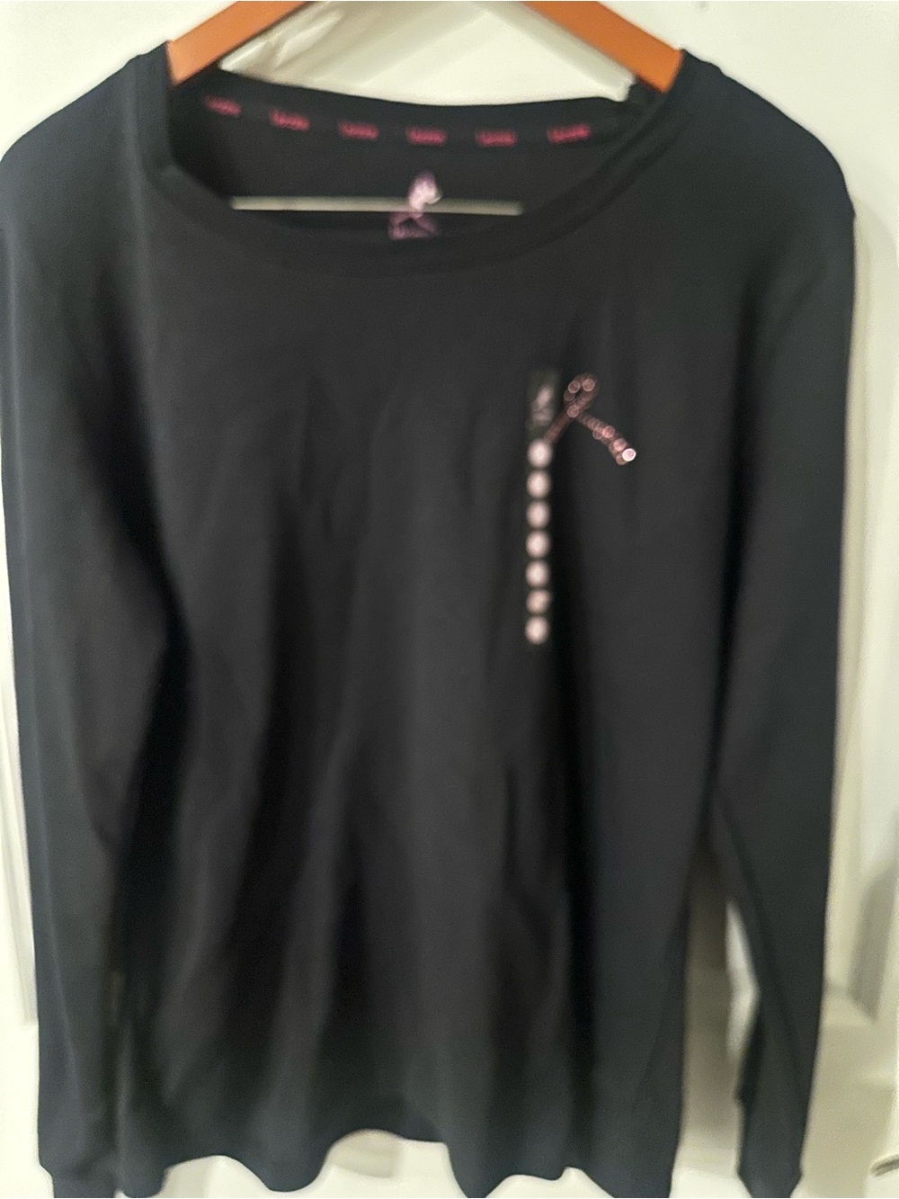 Black Long-Sleeve Tee with Pink Accent